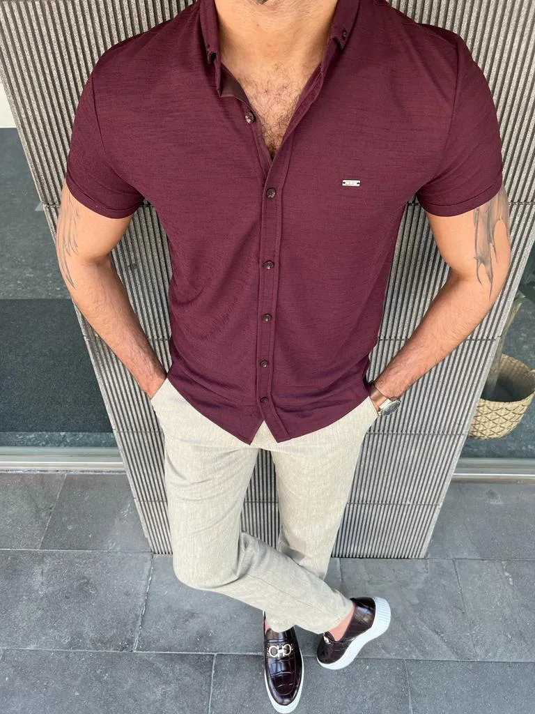 GentWith Jacksonville Burgundy Slim Fit Short Sleeve Shirt - GENT WITH