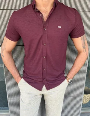 GentWith Jacksonville Burgundy Slim Fit Short Sleeve Shirt - GENT WITH