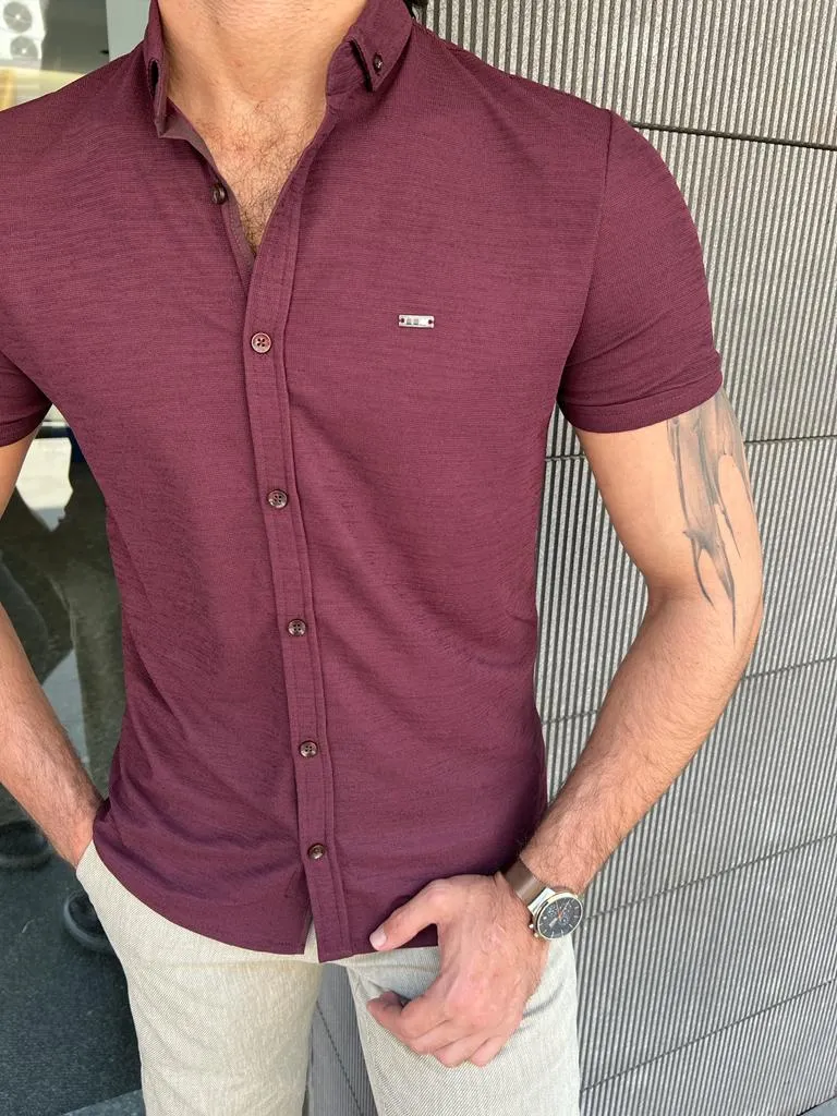 GentWith Jacksonville Burgundy Slim Fit Short Sleeve Shirt - GENT WITH
