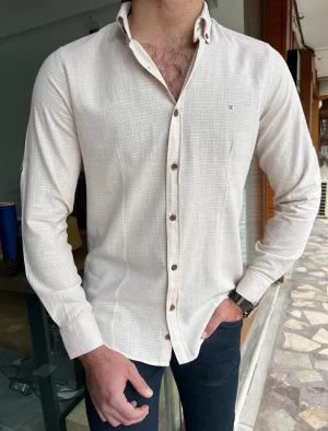 GentWith Miami Beige Slim Fit Long Sleeve Plaid Cotton Shirt - GENT WITH