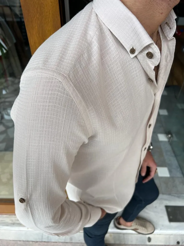 GentWith Miami Beige Slim Fit Long Sleeve Plaid Cotton Shirt - GENT WITH