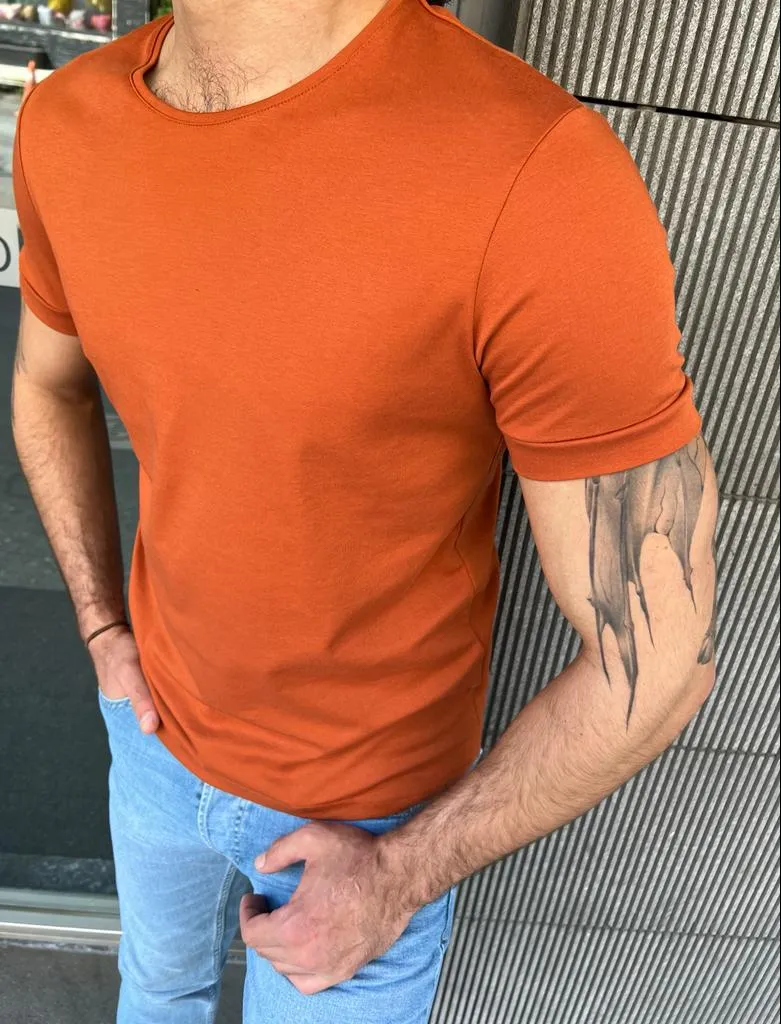 GentWith Miami Dark Orange Slim Fit Round Neck T-Shirt - GENT WITH