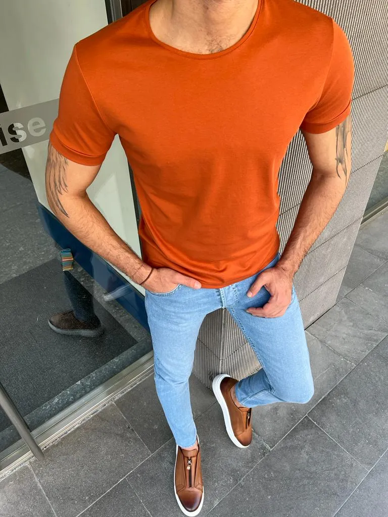 GentWith Miami Dark Orange Slim Fit Round Neck T-Shirt - GENT WITH
