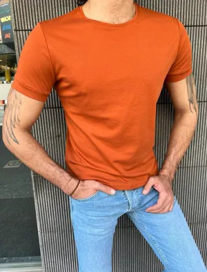 GentWith Miami Dark Orange Slim Fit Round Neck T-Shirt - GENT WITH