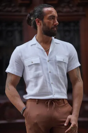GentWith Pierre White Slim Fit Double Pocket Short Sleeve Shirt - GENT WITH