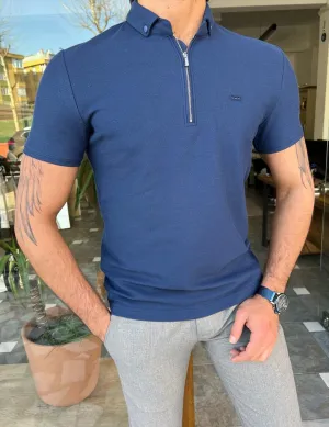 GentWith Tampa Blue Slim Fit Zipper Polo T-Shirt - GENT WITH