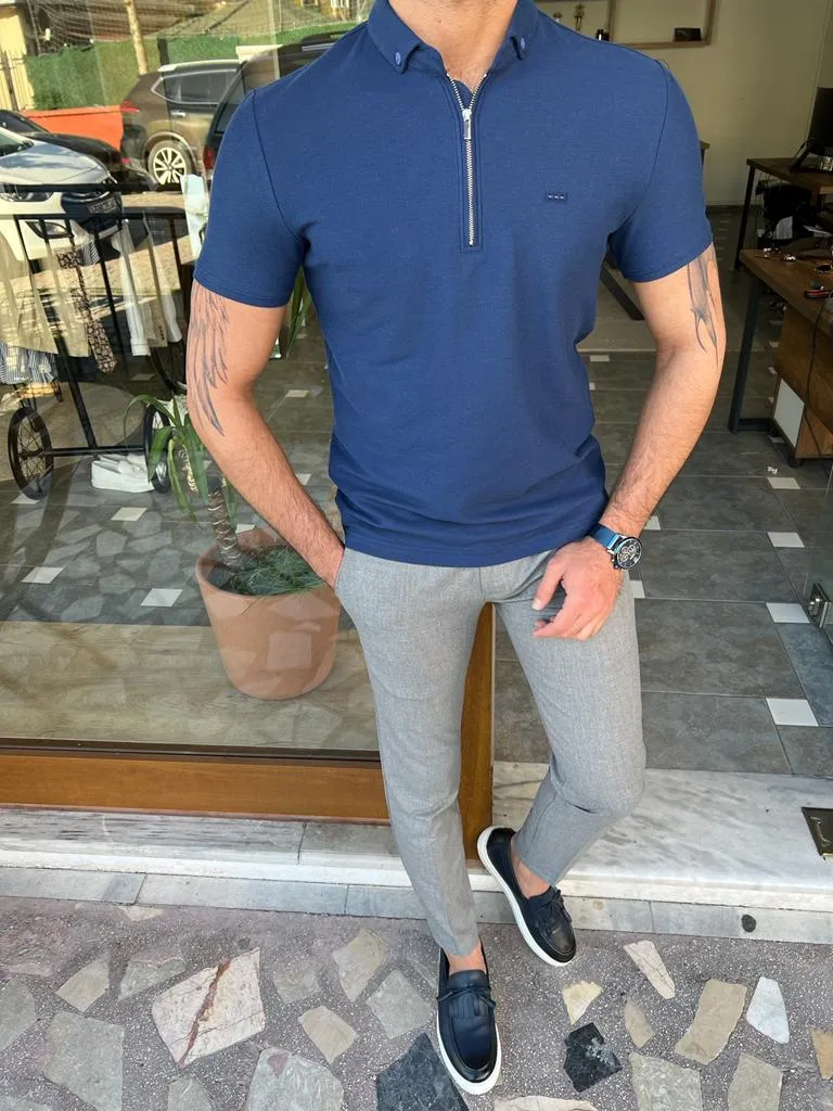 GentWith Tampa Blue Slim Fit Zipper Polo T-Shirt - GENT WITH