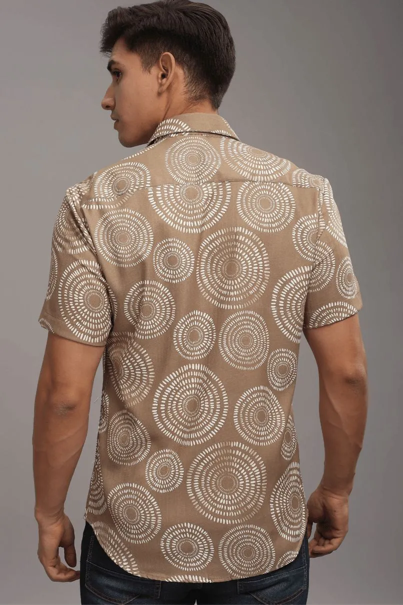 Golden Brown Orbit Printed shirt - Half - Wrinkle Free