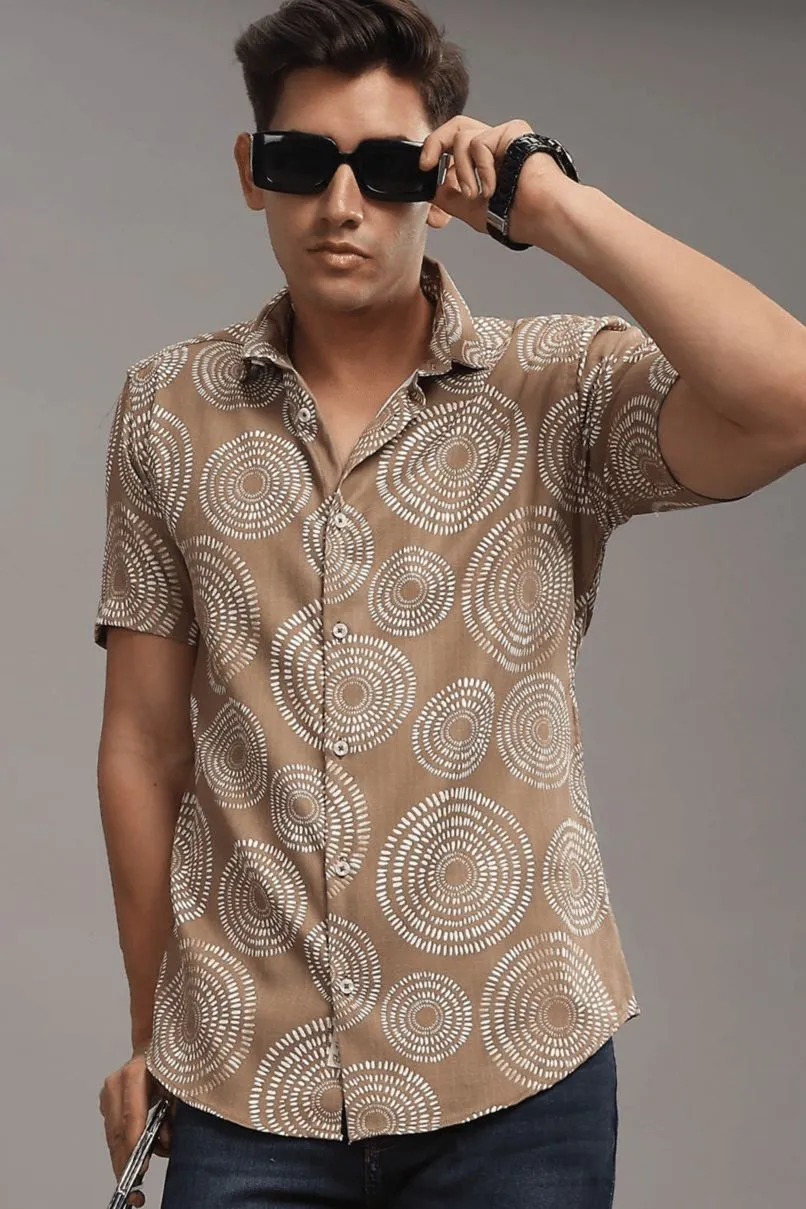 Golden Brown Orbit Printed shirt - Half - Wrinkle Free