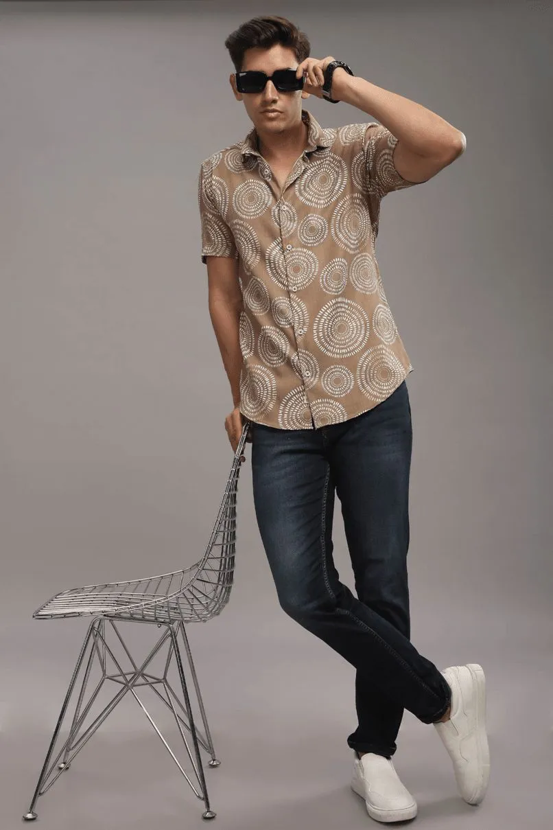 Golden Brown Orbit Printed shirt - Half - Wrinkle Free