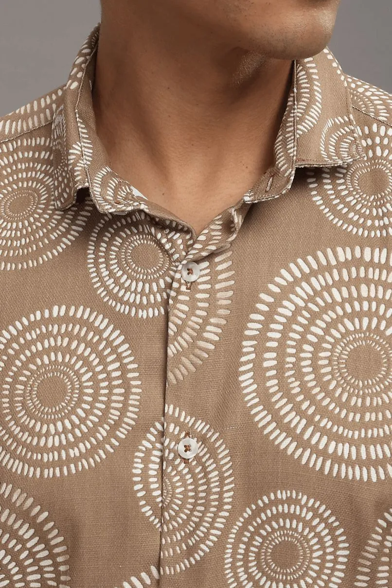 Golden Brown Orbit Printed shirt - Half - Wrinkle Free