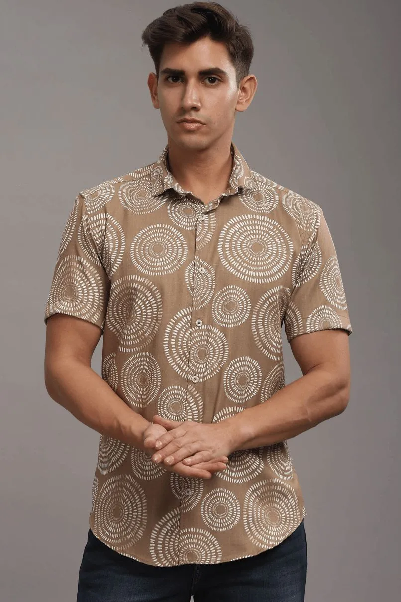 Golden Brown Orbit Printed shirt - Half - Wrinkle Free