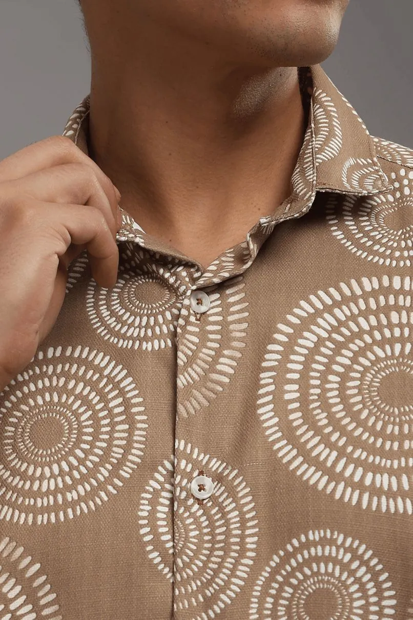 Golden Brown Orbit Printed shirt - Half - Wrinkle Free