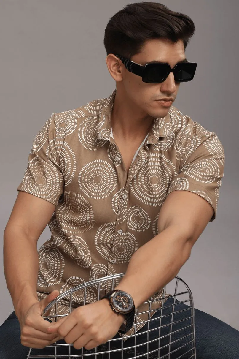 Golden Brown Orbit Printed shirt - Half - Wrinkle Free