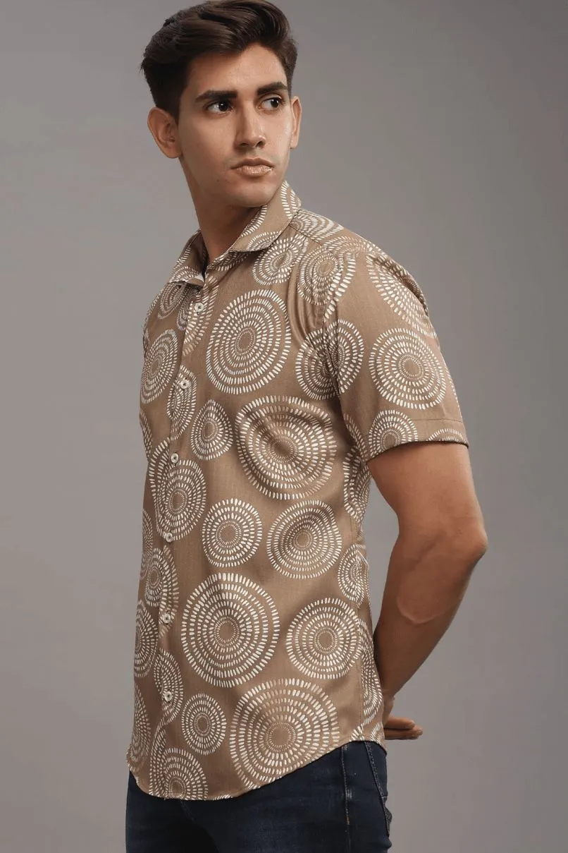 Golden Brown Orbit Printed shirt - Half - Wrinkle Free