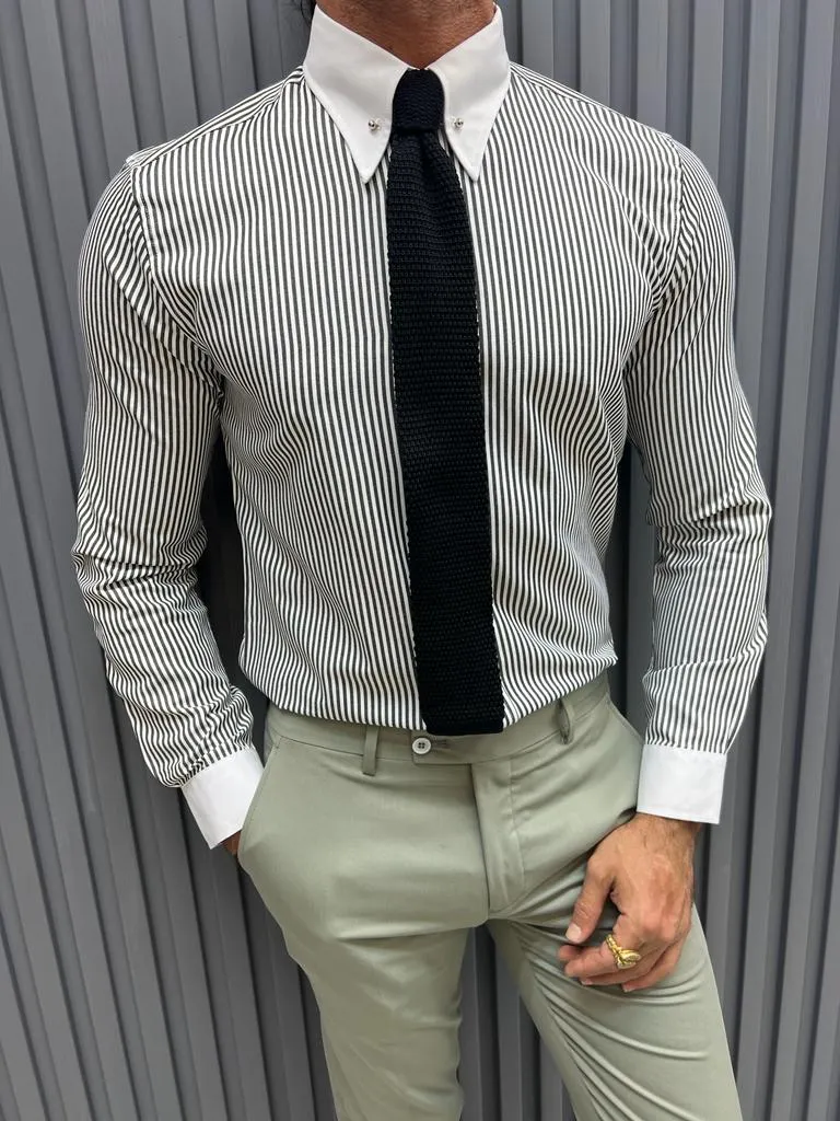 Gray Slim Fit Long Sleeve Cotton Shirt for Men by GentWith.com