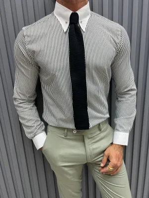 Gray Slim Fit Long Sleeve Cotton Shirt for Men by GentWith.com