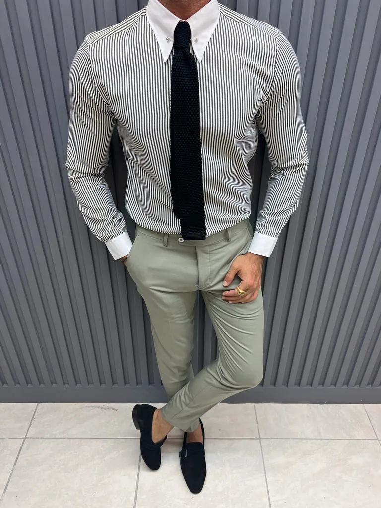 Gray Slim Fit Long Sleeve Cotton Shirt for Men by GentWith.com