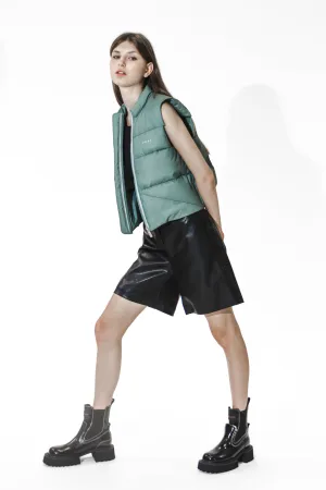 GREEN/BURGUNDY/DARK BROWN STAND-UP COLLAR DOWN VEST