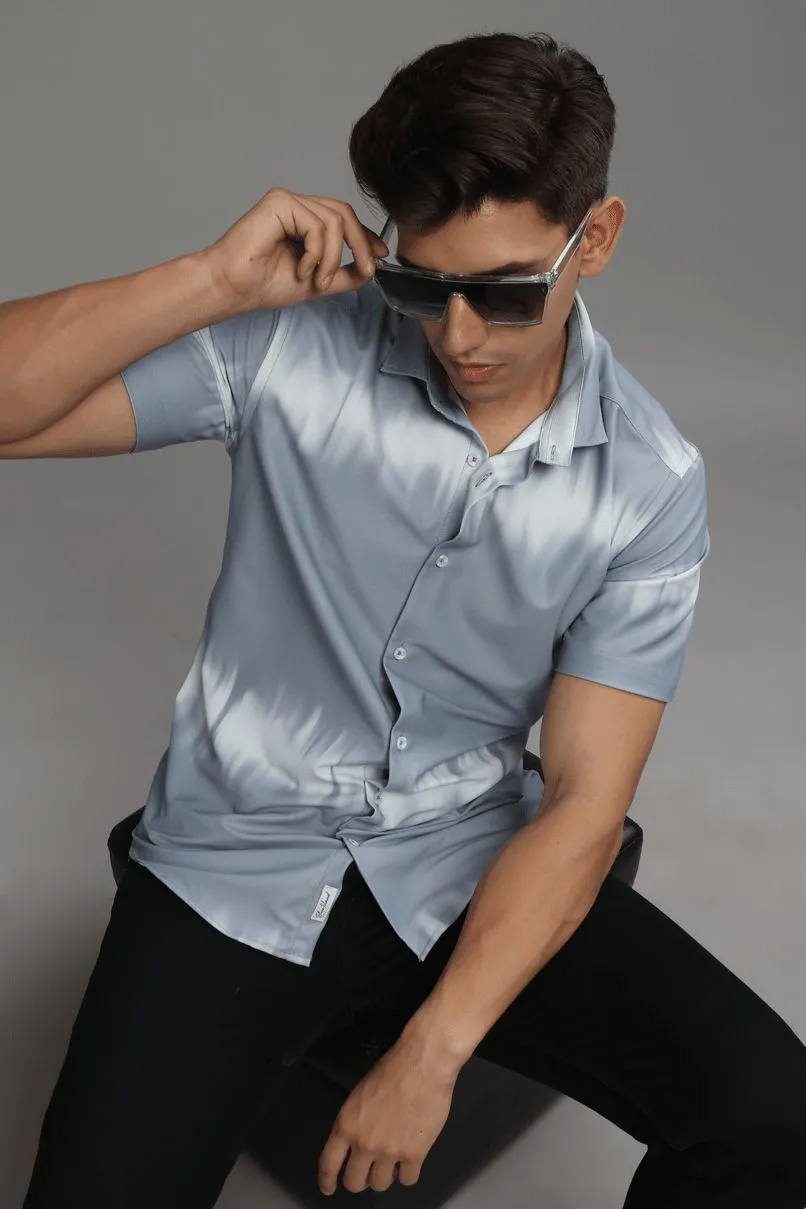 Grey Echo Printed Shirt - Half - Wrinkle Free