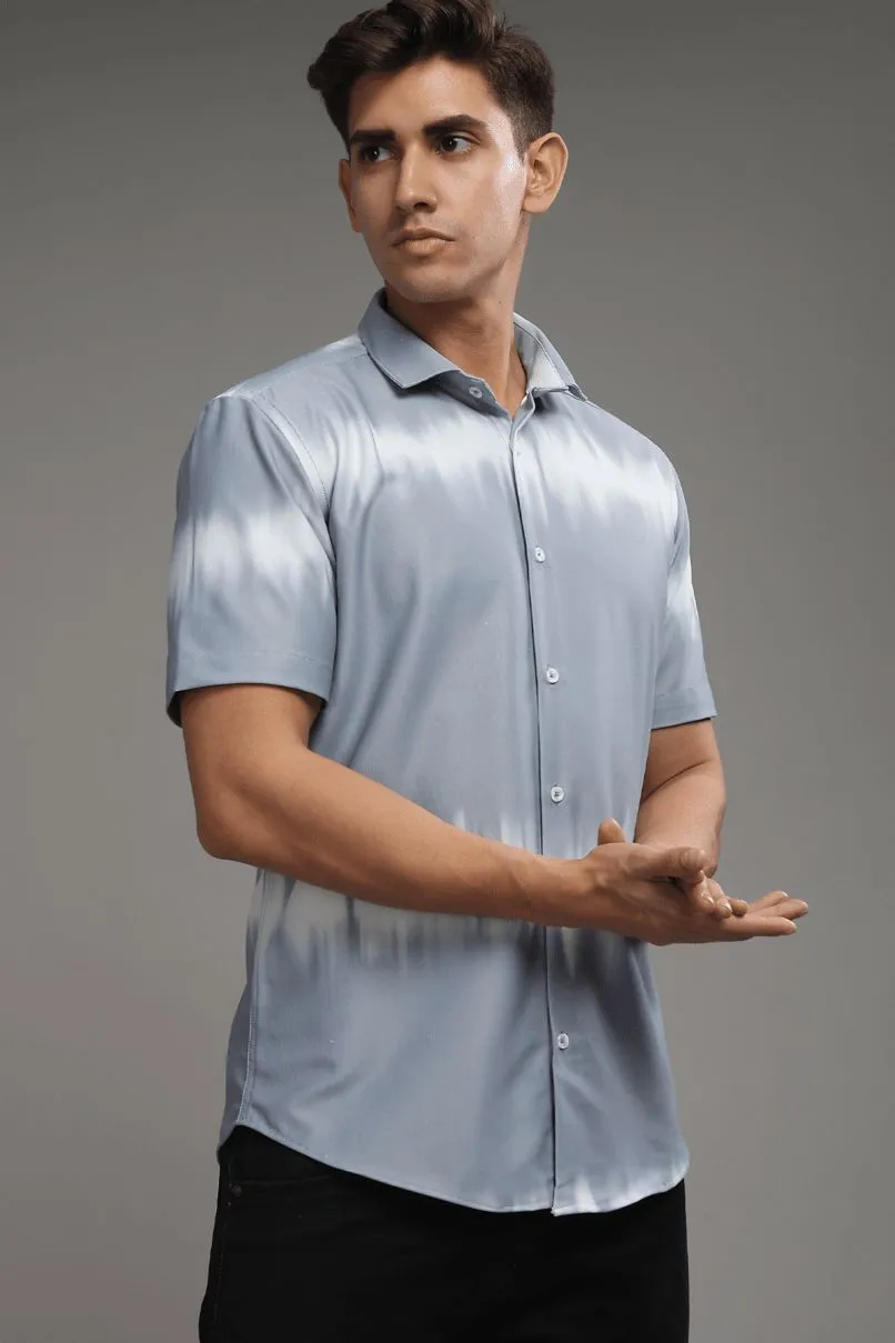 Grey Echo Printed Shirt - Half - Wrinkle Free