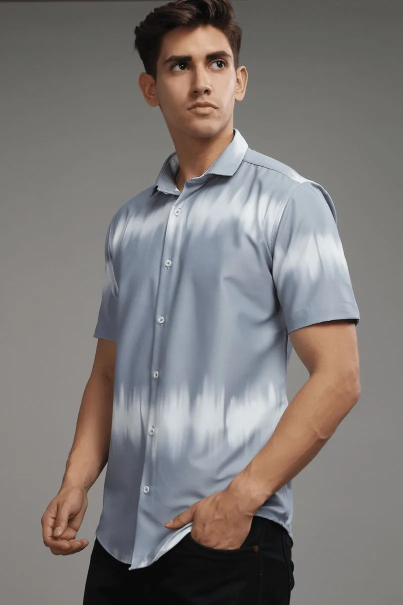 Grey Echo Printed Shirt - Half - Wrinkle Free