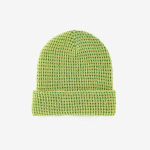 Grid Knit Beanie - Lime Pink