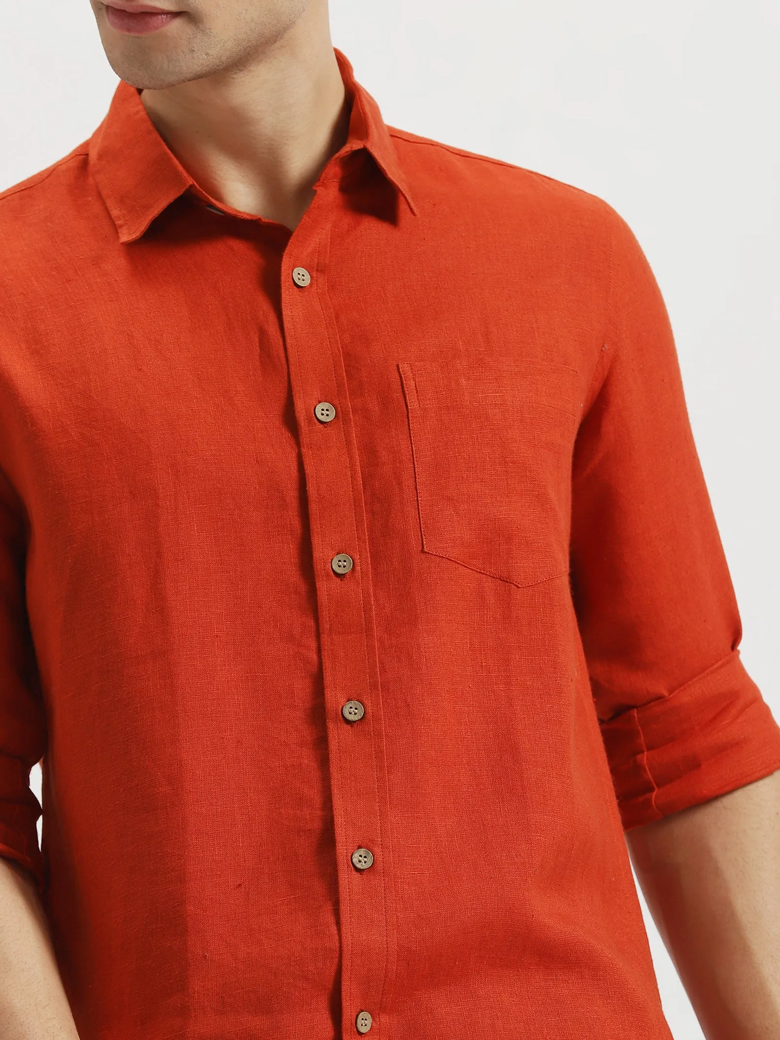 Harvey - Men's Pure Linen Full Sleeve Shirt - Rust (Factory Rescue)