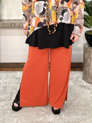 High Waist Layered Long Pants, Cinnabar/Black