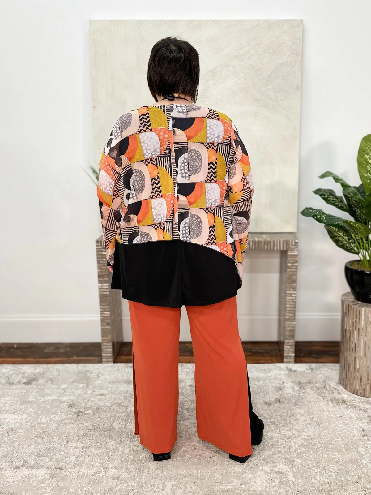 High Waist Layered Long Pants, Cinnabar/Black
