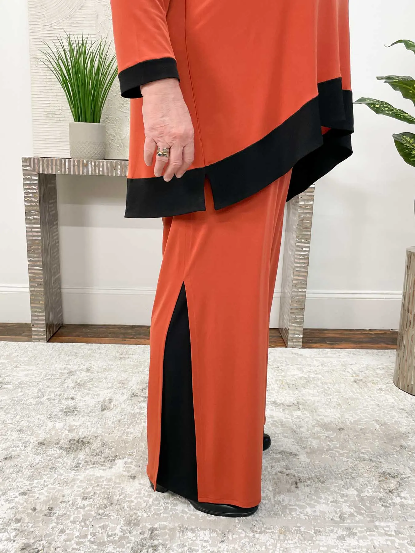 High Waist Layered Long Pants, Cinnabar/Black