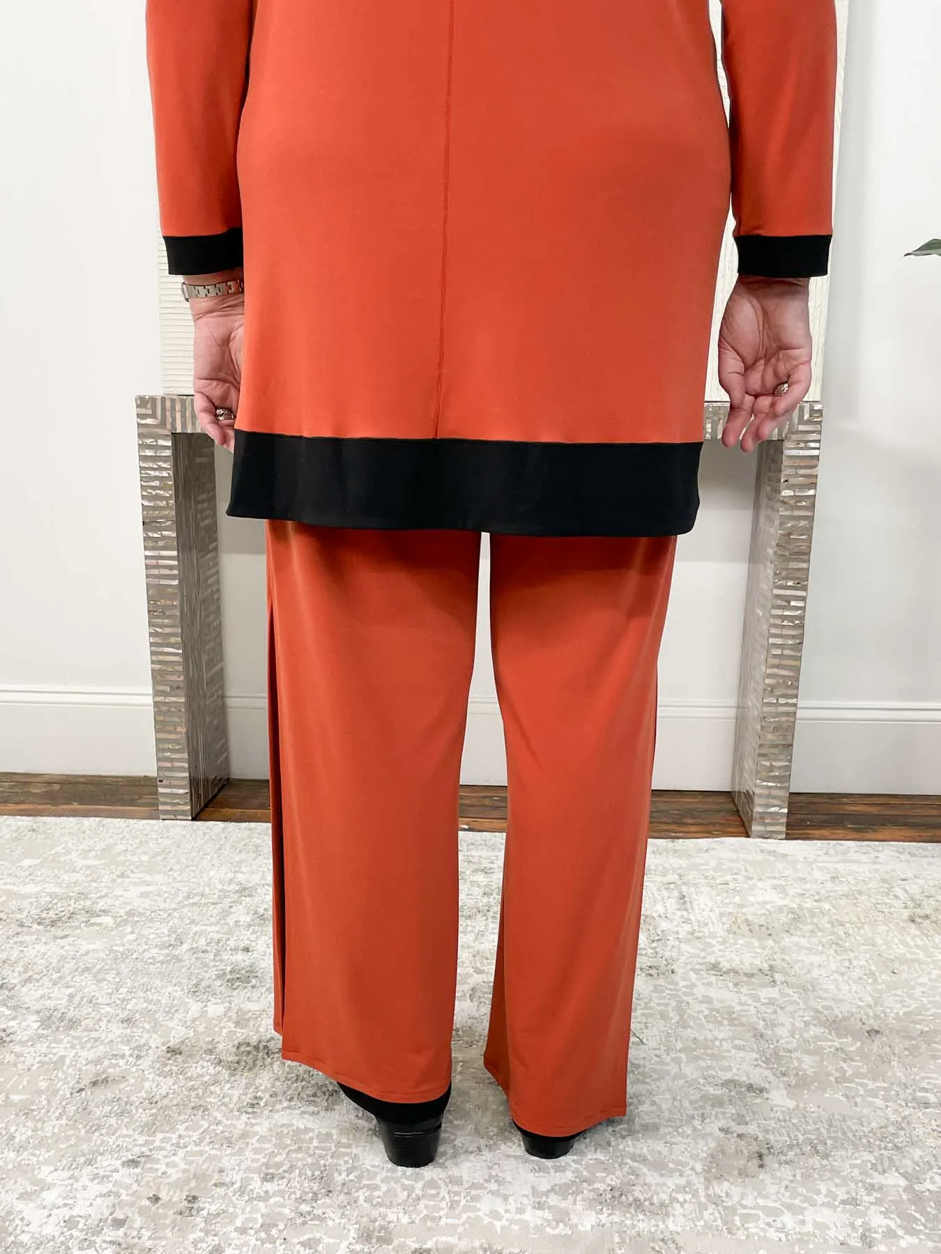 High Waist Layered Long Pants, Cinnabar/Black