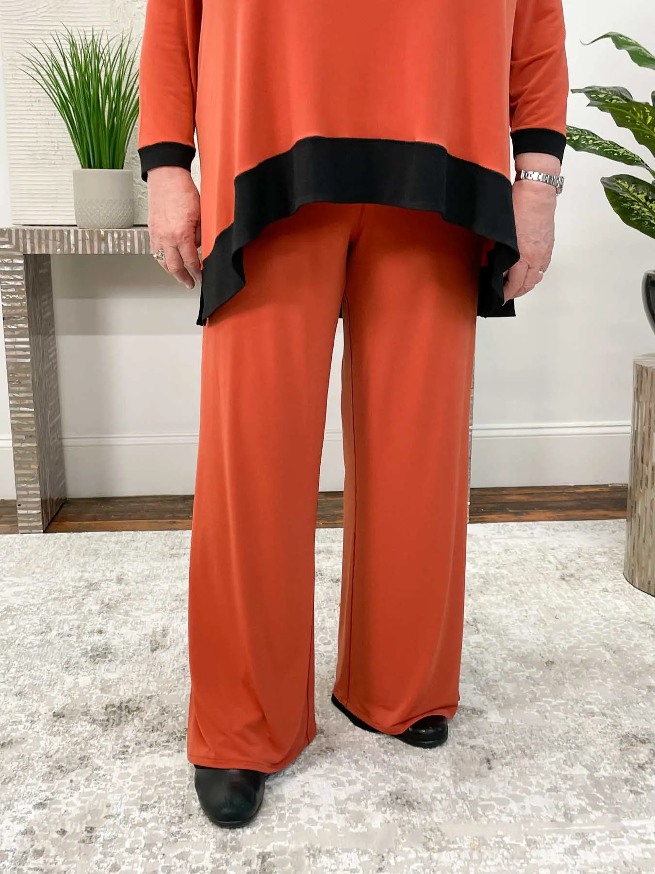 High Waist Layered Long Pants, Cinnabar/Black
