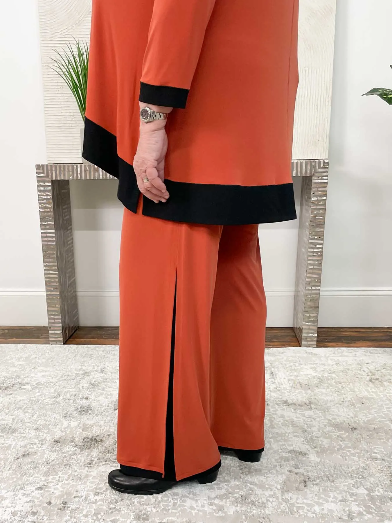 High Waist Layered Long Pants, Cinnabar/Black