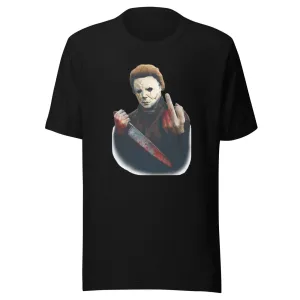 Horror Film T-shirt Mike Myers Giving The Bird Short Sleeve Unisex Crew Neck Top