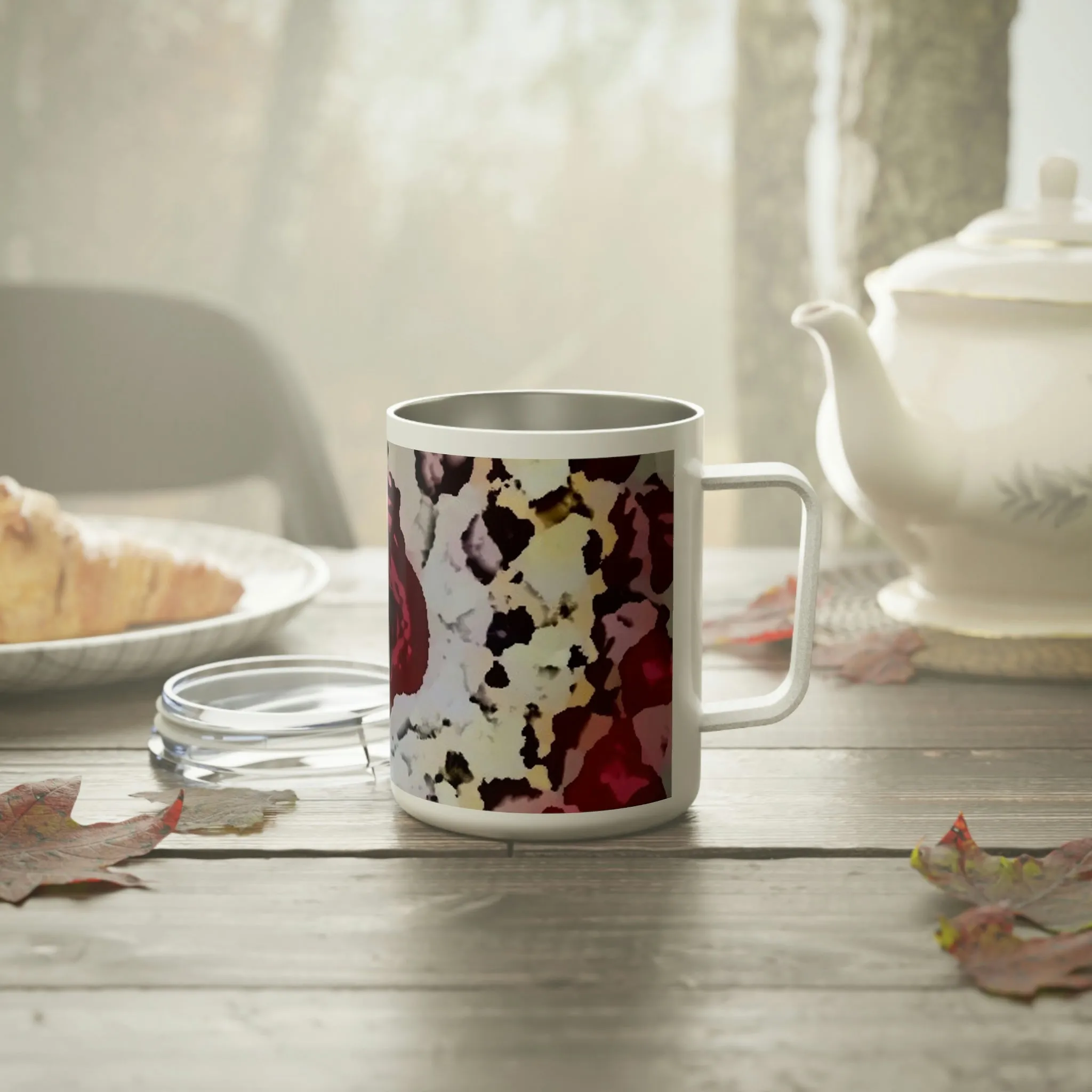 Insulated Coffee Mug, 10oz ... "A Friendly Flower" ... Pointsettia 'Pointing' ... Original Works ... (Supplied Photograph) ...