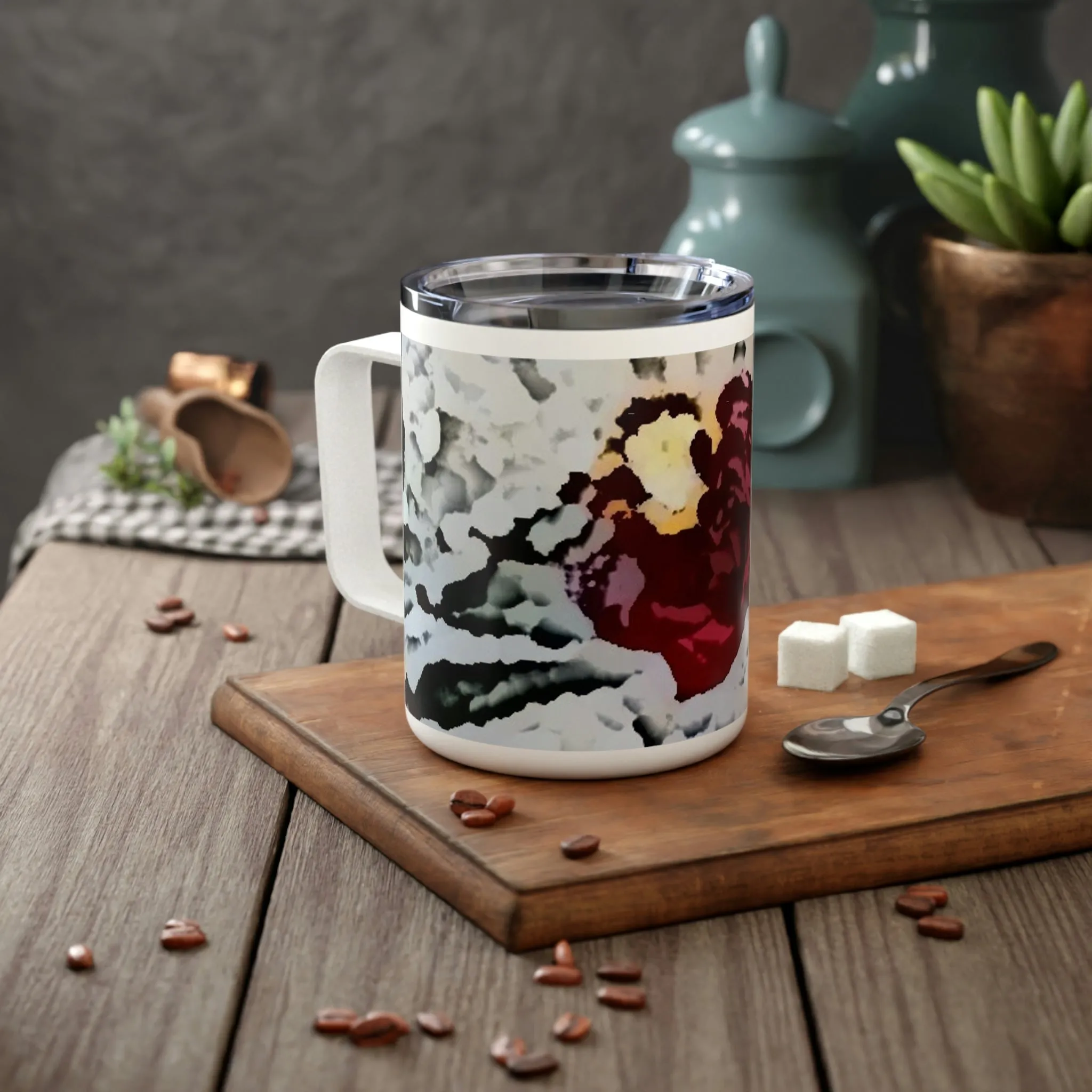 Insulated Coffee Mug, 10oz ... "A Friendly Flower" ... Pointsettia 'Pointing' ... Original Works ... (Supplied Photograph) ...
