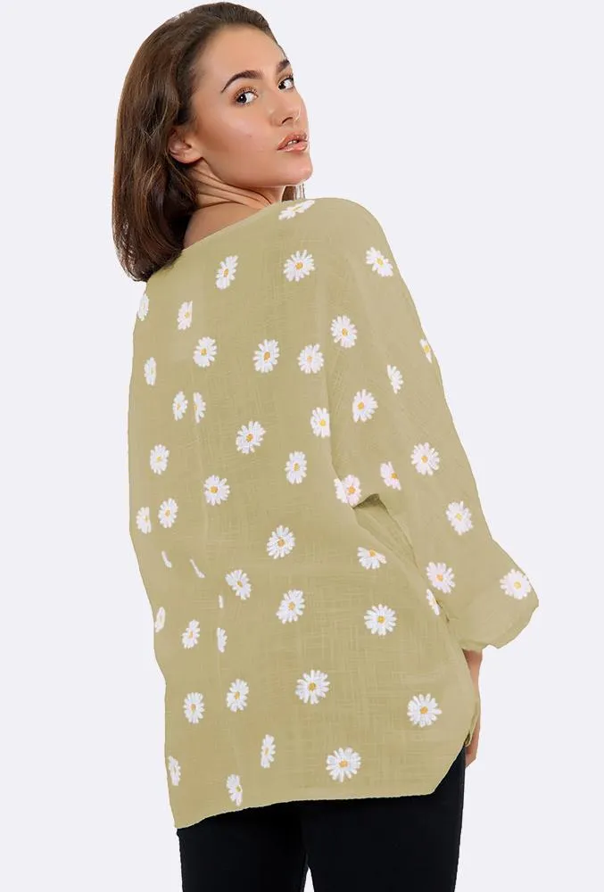 Italian Daisy Print Necklace Top