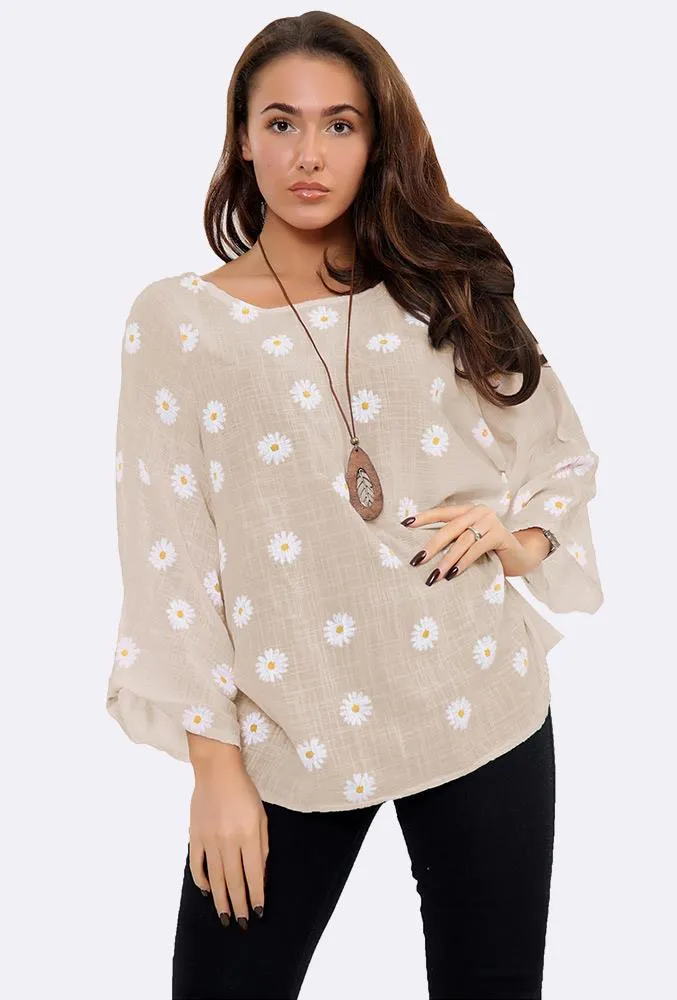 Italian Daisy Print Necklace Top