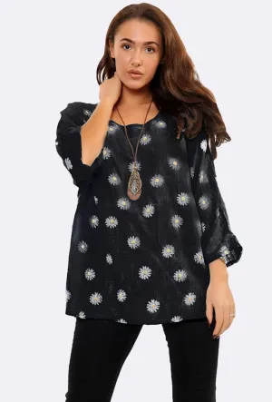Italian Daisy Print Necklace Top