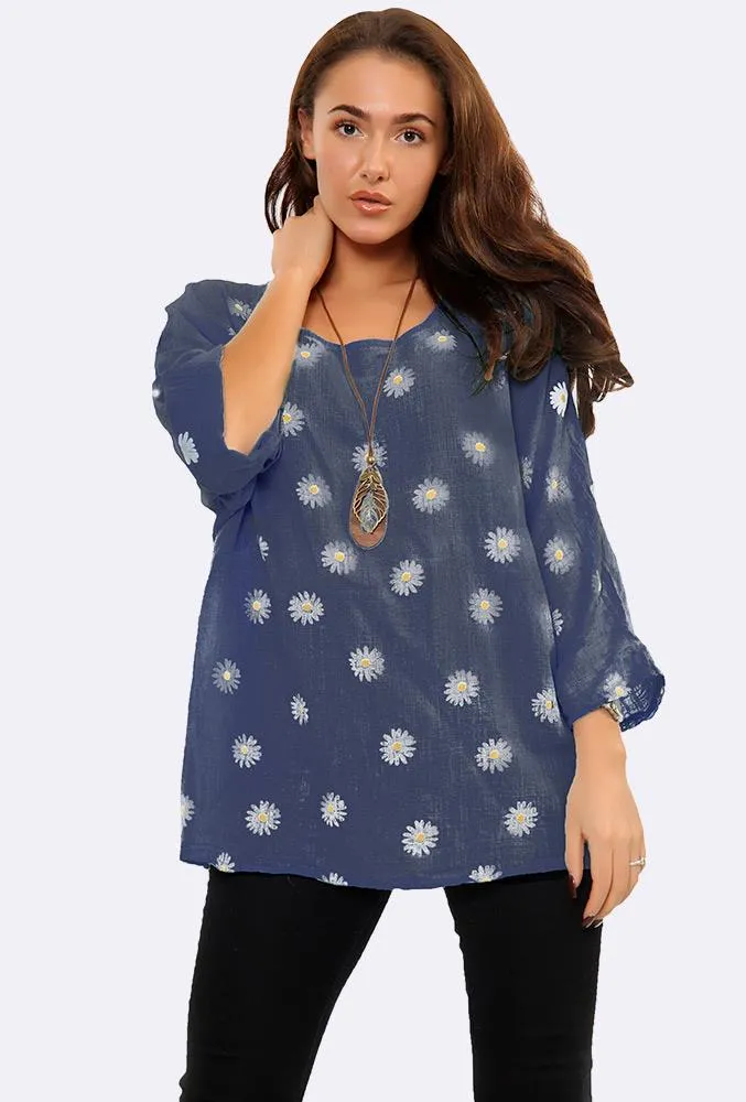 Italian Daisy Print Necklace Top