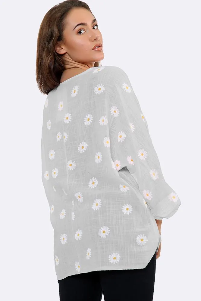 Italian Daisy Print Necklace Top