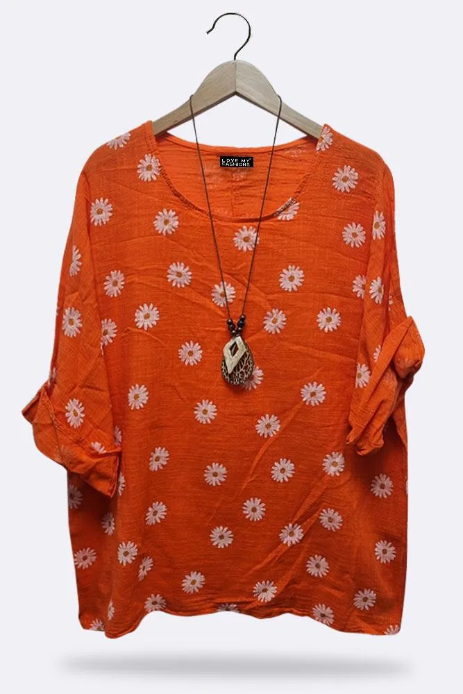 Italian Daisy Print Necklace Top