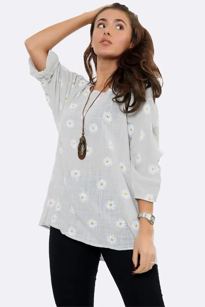 Italian Daisy Print Necklace Top