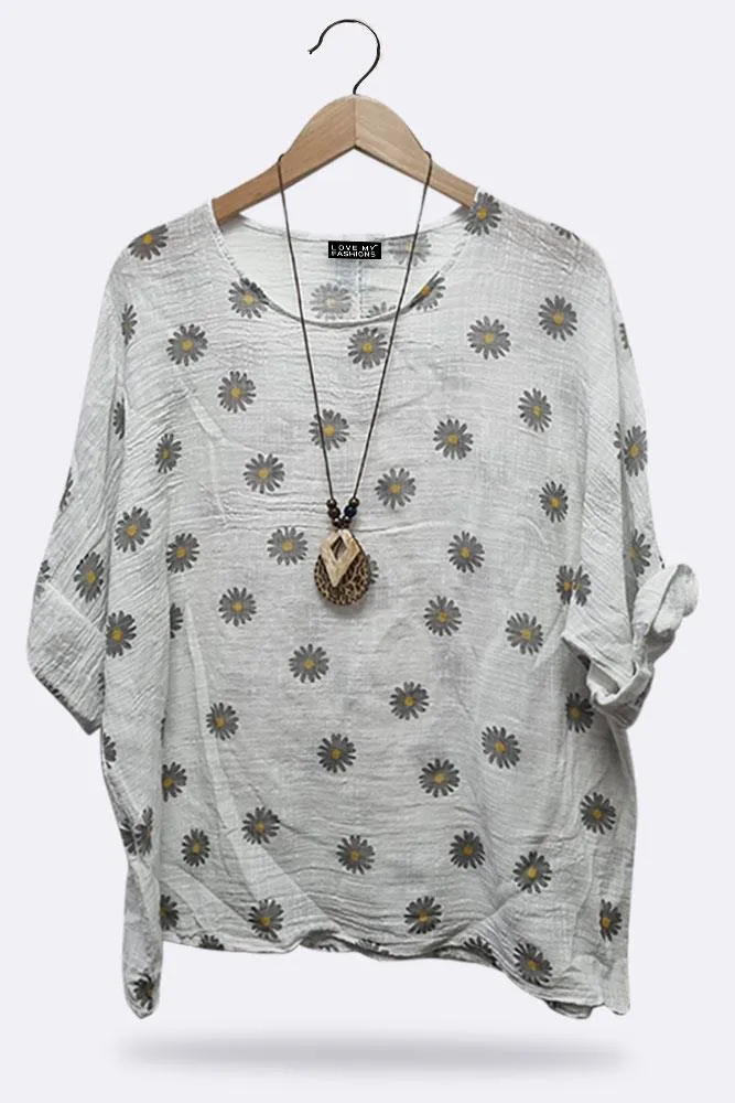 Italian Daisy Print Necklace Top