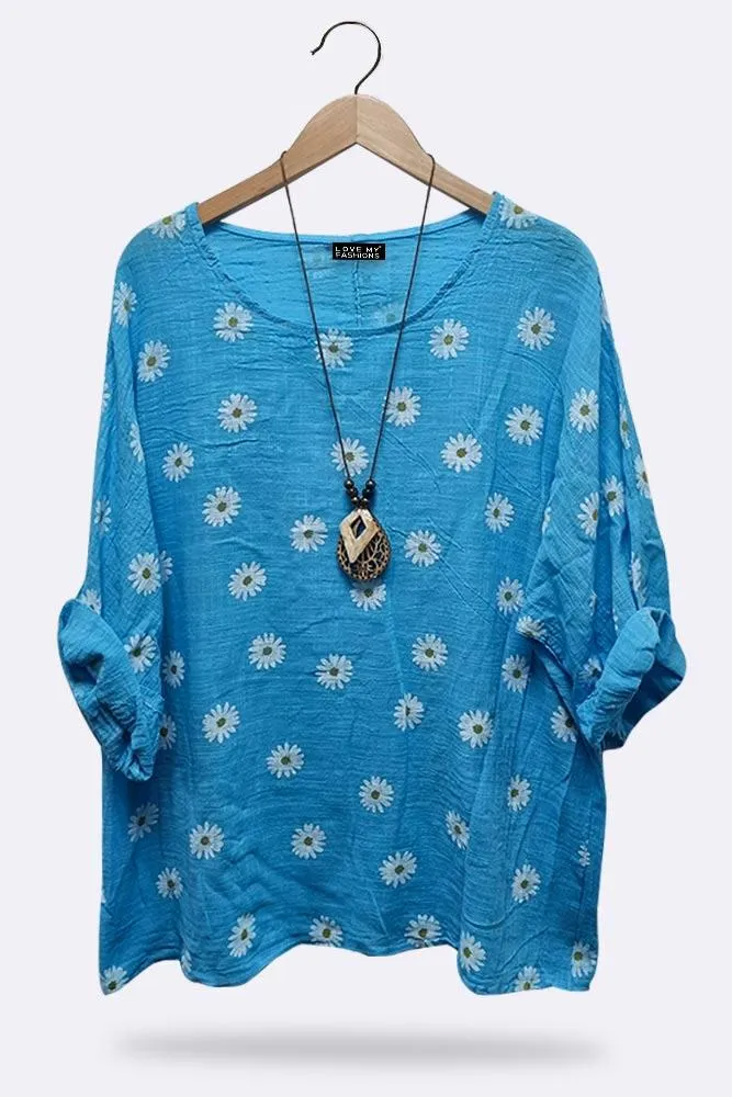 Italian Daisy Print Necklace Top
