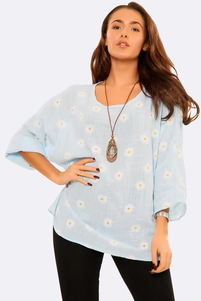 Italian Daisy Print Necklace Top