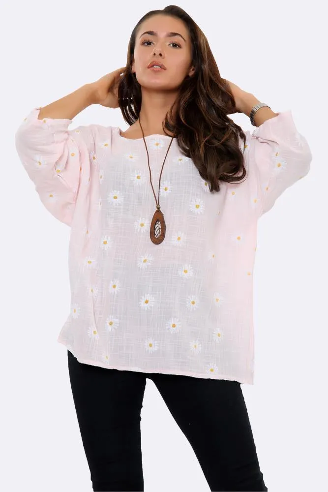 Italian Daisy Print Necklace Top