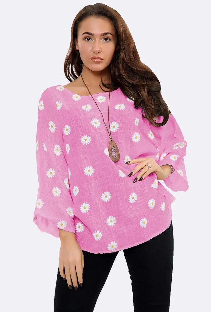 Italian Daisy Print Necklace Top