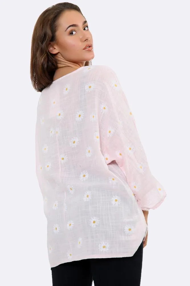 Italian Daisy Print Necklace Top